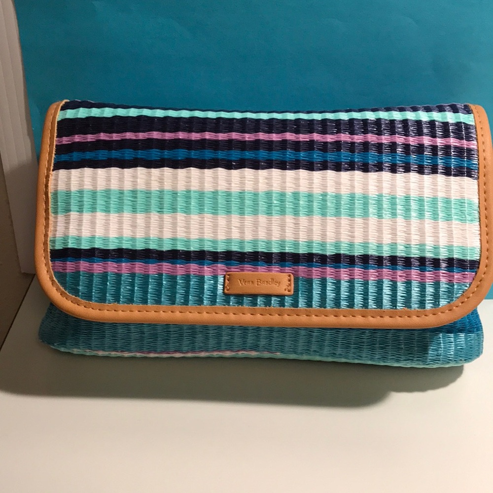 Vera Bradley spring mint stripe Straw Wristlet NEW